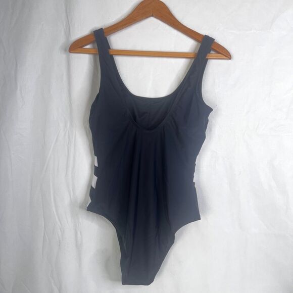 Cupshe NWT One Piece Swimsuit Size Medium Shelf Bra Striped Neutral Basic - Picture 2 of 10